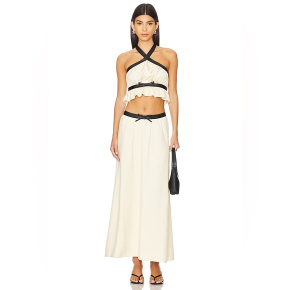 WeWoreWhat Dresses & Skirts - WeWoreWhat Bow Maxi Skirt Linen and Vegan Leather Longline Size Medium M NWT